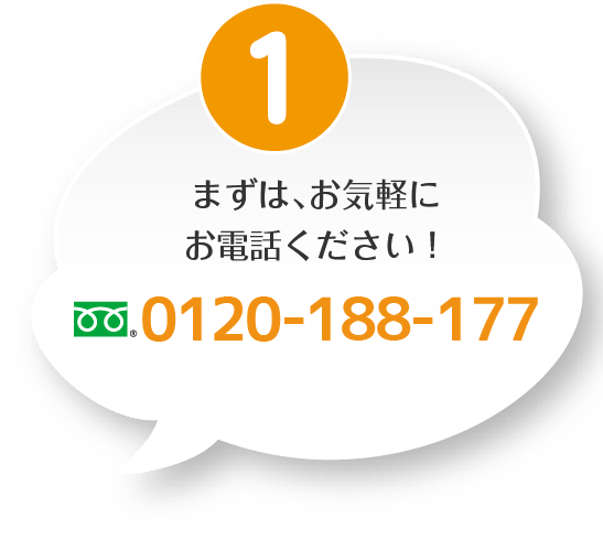 １．まずは、お気軽にお電話ください！電話番号 0120-188-177